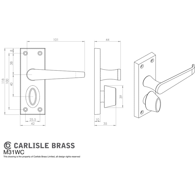 Carlisle Brass - Victorian Lever on Privacy Backplate - Satin Chrome - M31WCSC - Choice Handles