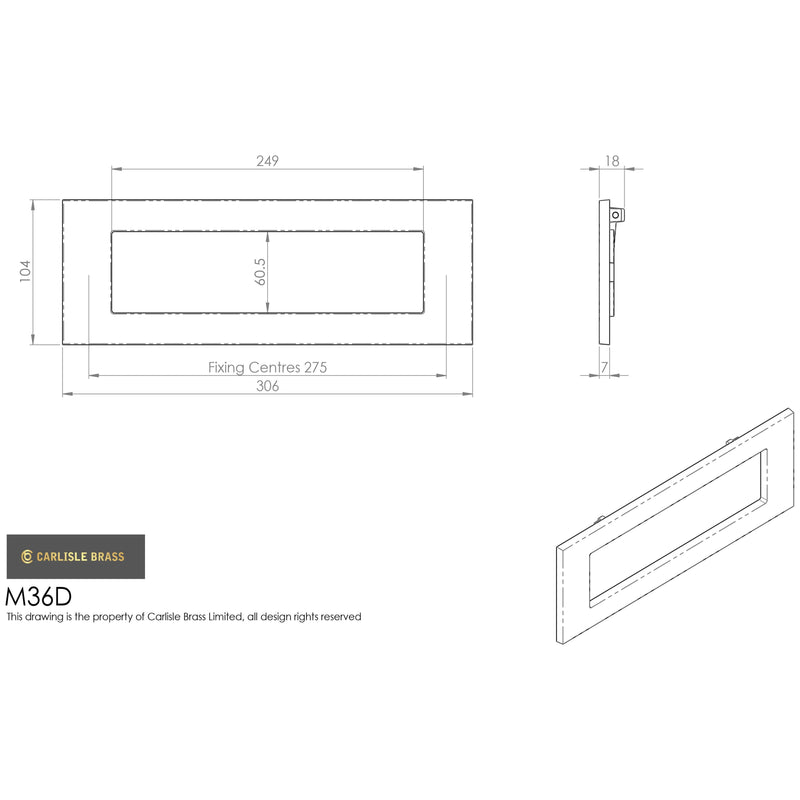 Carlisle Brass  - Plain Letter Plate 305mm x 103mm - Polished Brass - M36D - Choice Handles