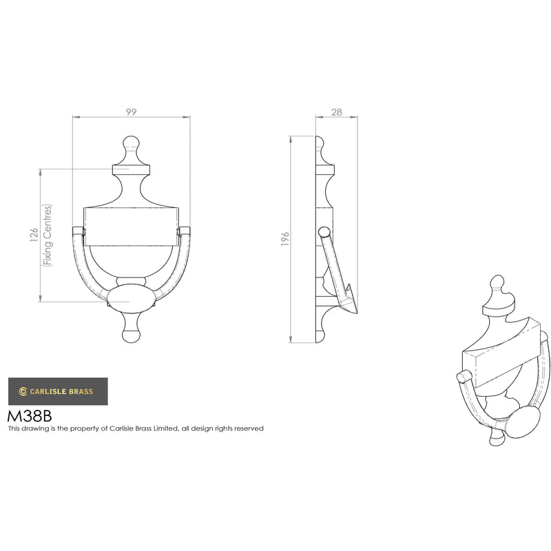 Carlisle Brass - Victorian Urn Door Knocker 196mm Polished Brass - Polished Brass - M38B - Choice Handles