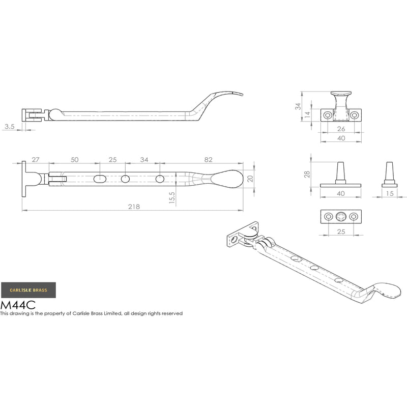 Carlisle Brass - Victorian Casement Stay 210mm - Polished Brass - M44C - Choice Handles