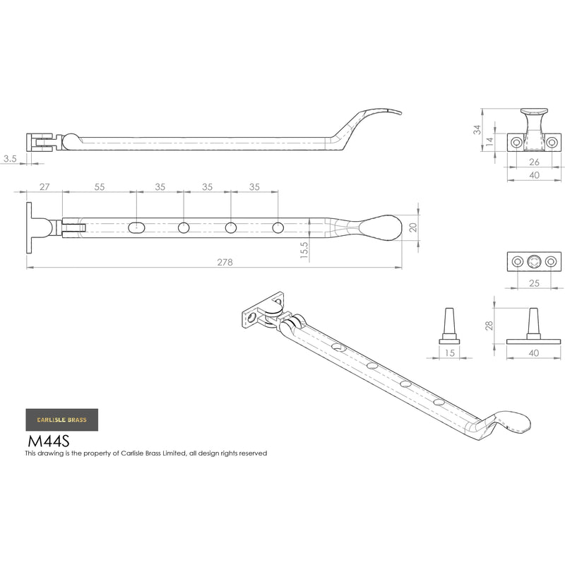 Carlisle Brass - Victorian Casement Stay 270mm - Satin Brass - M44SSB - Choice Handles