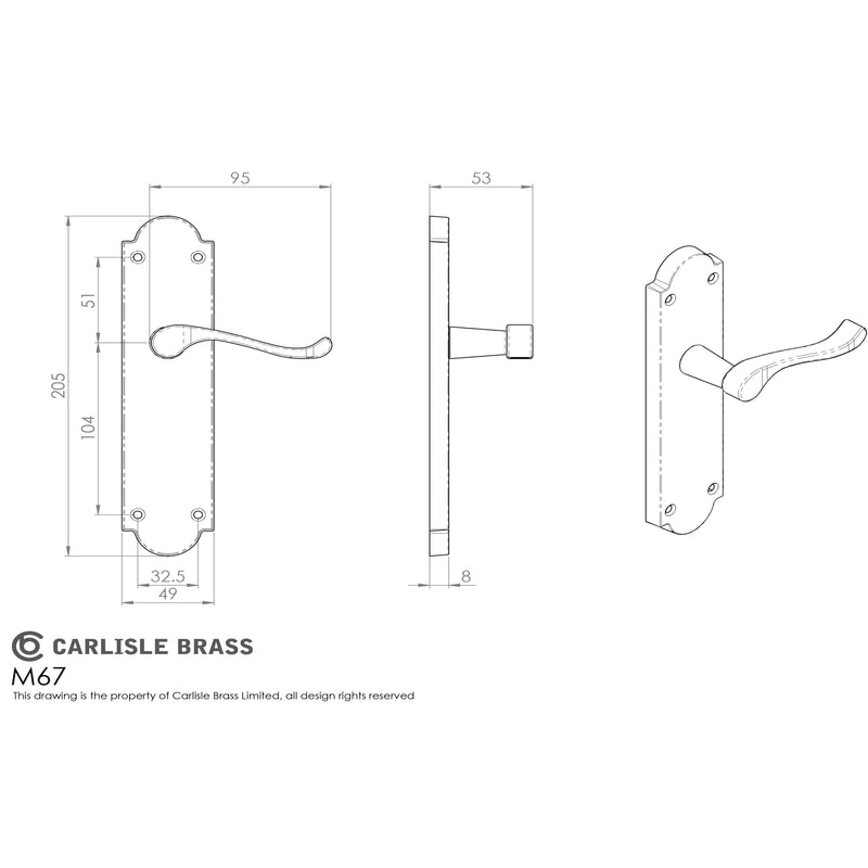 Carlisle Brass - Victorian Scroll Lever on Shaped Latch Backplate - Polished Chrome - M67CP - Choice Handles