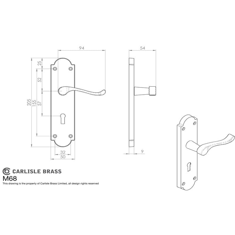 Carlisle Brass - Victorian Scroll Lever on Shaped Lock Backplate - Satin Chrome - M68SC - Choice Handles