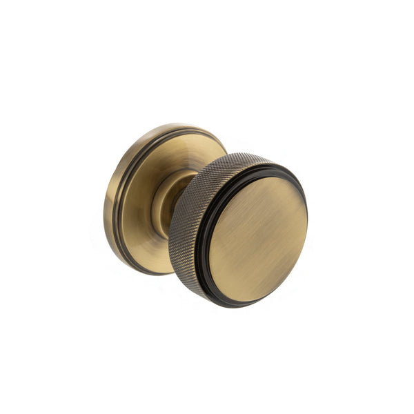 Millhouse Brass Harrison Solid Brass Knurled Mortice Door Knob on Concealed Fix Rose - Antique Brass - MH450KSMKABSOLID