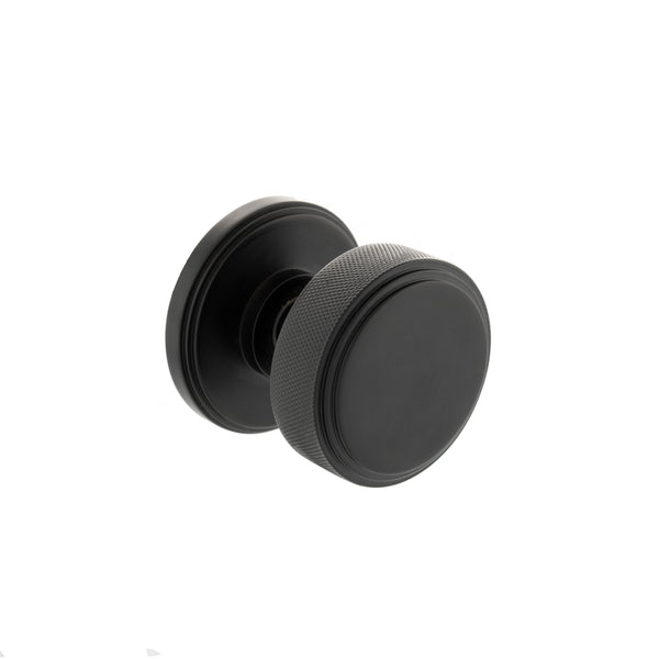 Millhouse Brass Harrison Solid Brass Knurled Mortice Door Knob on Concealed Fix Rose - Matt Black - MH450KSMKMBSOLID