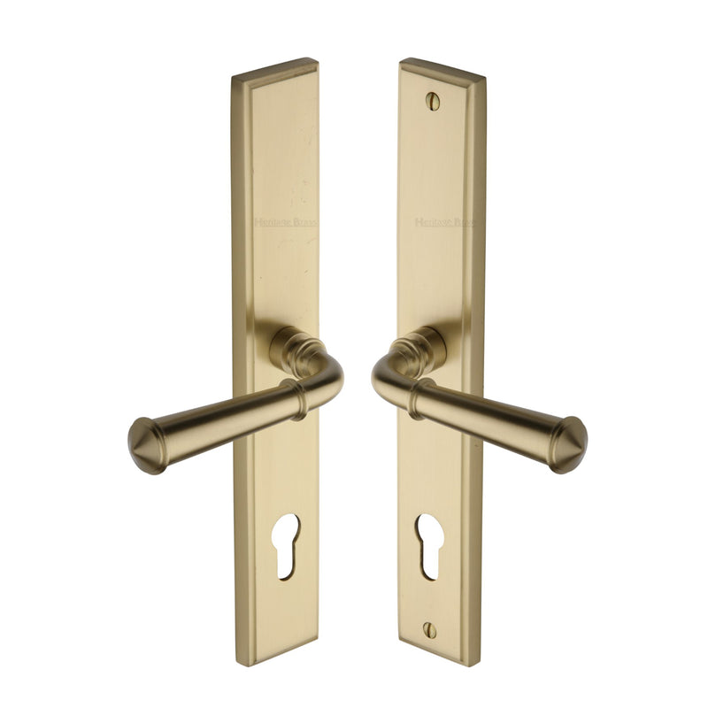 Heritage Brass Multi-Point Door Handle Lever Lock Colonial LH Design Satin Brass finish - MP1932.LH-SB - Choice Handles