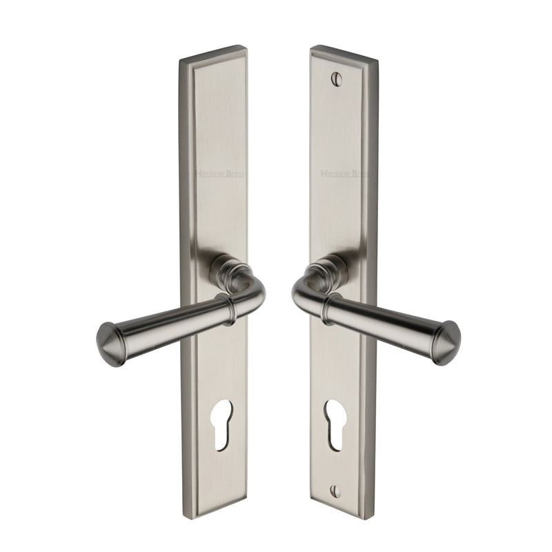 Heritage Brass Multi-Point Door Handle Lever Lock Colonial LH Design Satin Nickel finish - MP1932.LH-SN - Choice Handles