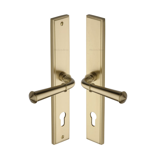 Heritage Brass Multi-Point Door Handle Lever Lock Colonial RH Design Satin Brass finish - MP1932.RH-SB - Choice Handles