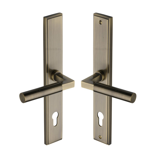 Heritage Brass Multi-Point Door Handle Lever Lock Bauhaus LH Design Antique Brass finish - MP2259.LH-AT - Choice Handles