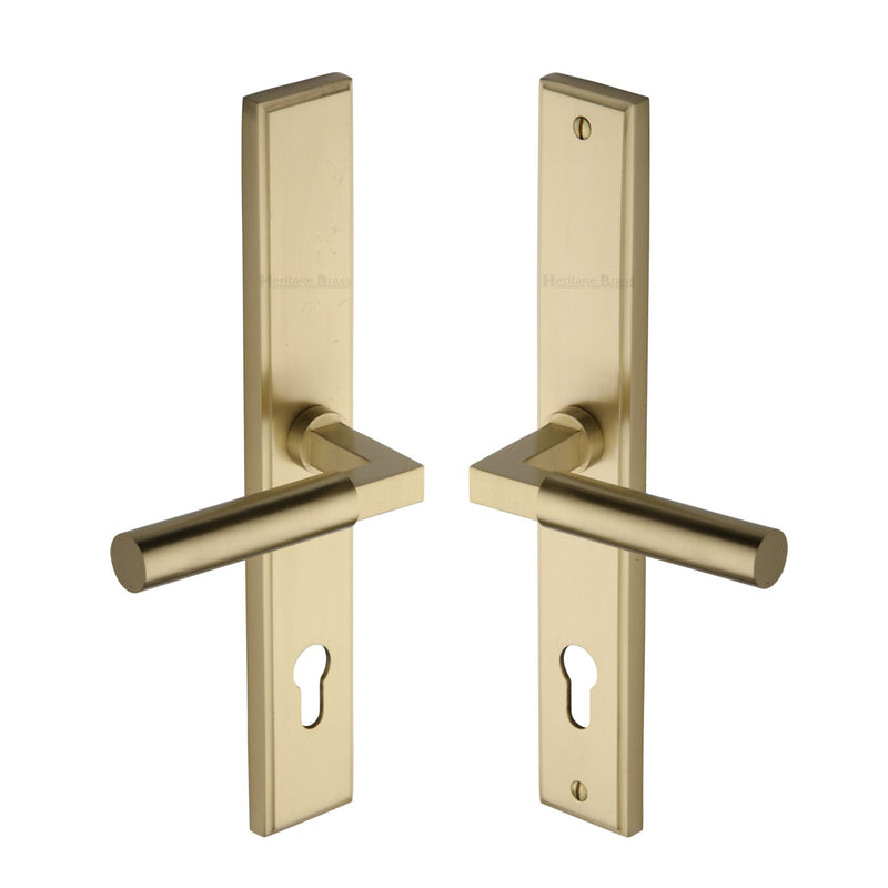 Heritage Brass Multi-Point Door Handle Lever Lock Bauhaus LH Design Satin Brass finish - MP2259.LH-SB - Choice Handles