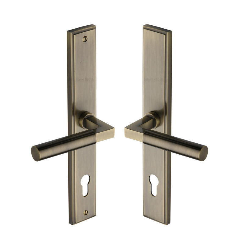 Heritage Brass Multi-Point Door Handle Lever Lock Bauhaus RH Design Antique Brass finish - MP2259.RH-AT - Choice Handles