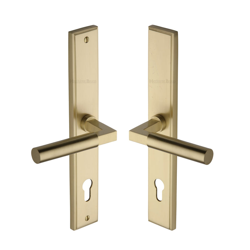 Heritage Brass Multi-Point Door Handle Lever Lock Bauhaus RH Design Satin Brass finish - MP2259.RH-SB - Choice Handles