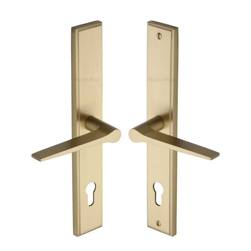 Heritage Brass Multi-Point Door Handle Lever Lock Gio LH Design Satin Brass finish - MP4189.LH-SB - Choice Handles