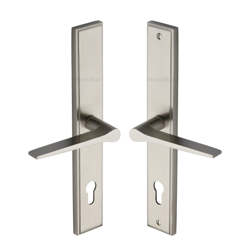 Heritage Brass Multi-Point Door Handle Lever Lock Gio LH Design Satin Nickel finish - MP4189.LH-SN - Choice Handles