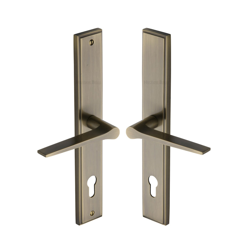 Heritage Brass Multi-Point Door Handle Lever Lock Gio RH Design Antique Brass finish - MP4189.RH-AT - Choice Handles