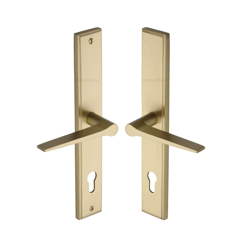 Heritage Brass Multi-Point Door Handle Lever Lock Gio RH Design Satin Brass finish - MP4189.RH-SB - Choice Handles