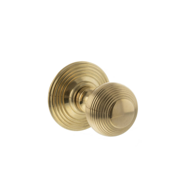 Old English Ripon Solid Brass Reeded Mortice Knob on Concealed Fix Rose - Raw Brass  - OE50RMKRB