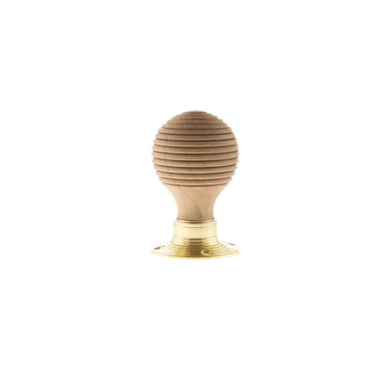 Old English Bridlington Wood Reeded Beehive Door Knob on Face Fix Rose - Polished Brass - OE57RMKPB - Choice Handles