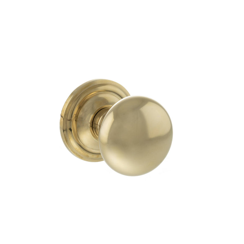 Old English Harrogate Solid Brass Mushroom Mortice Knob on Concealed Fix Rose - Raw Brass  - OE58MMKRB