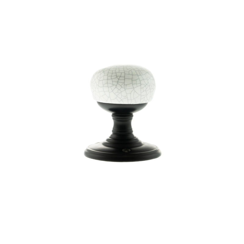 Old English Skipton Porcelain White Crackle Door Knob on Face Fix Rose - Matt Black - OE59CMKWHMB - Choice Handles