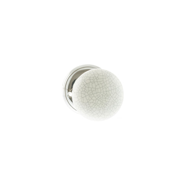 Old English Skipton Porcelain White Crackle Door Knob on Face Fix Rose - Polished Chrome - OE59CMKWHPC - Choice Handles