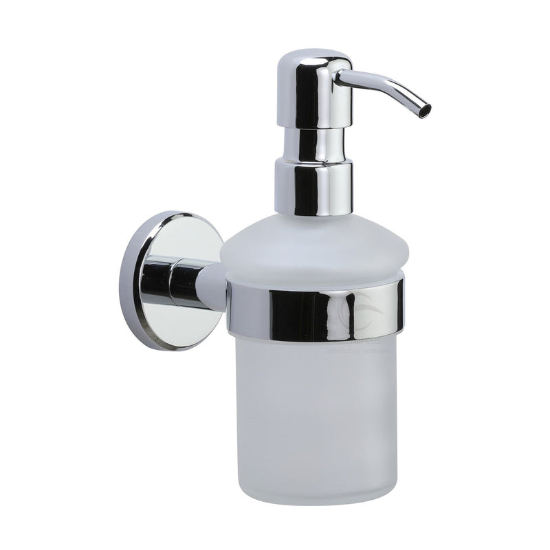 Oxford Soap Dispenser. Wall Mounted with Frosted Glass and high quality STS pump. Polished Chrome finish - OXF-SOAP-PC