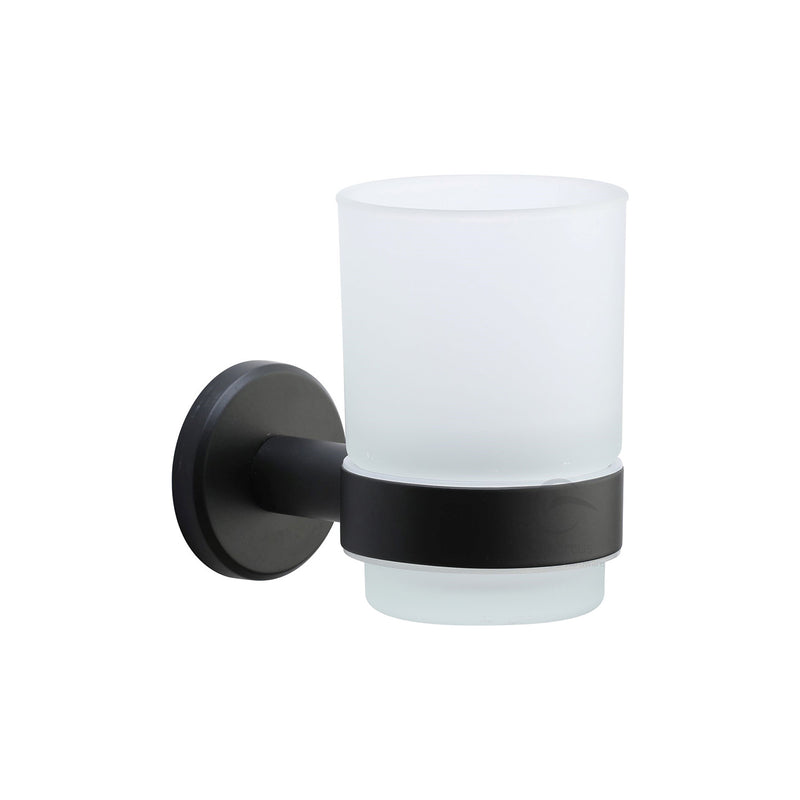 Oxford Toothbrush Holder. Wall Mounted with Frosted Glass Tumbler. Black finish - OXF-TUMBLER-BLK