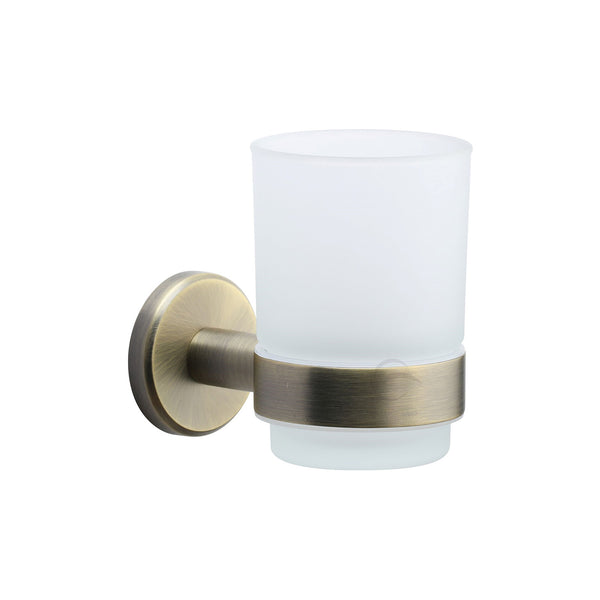 Oxford Toothbrush Holder. Wall Mounted with Frosted Glass Tumbler. Matt Antique finish - OXF-TUMBLER-MA