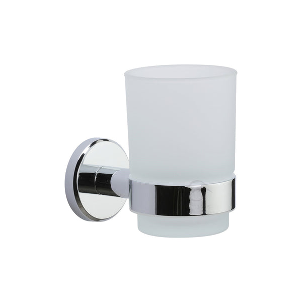 Oxford Toothbrush Holder. Wall Mounted with Frosted Glass Tumbler. Polished Chrome finish - OXF-TUMBLER-PC