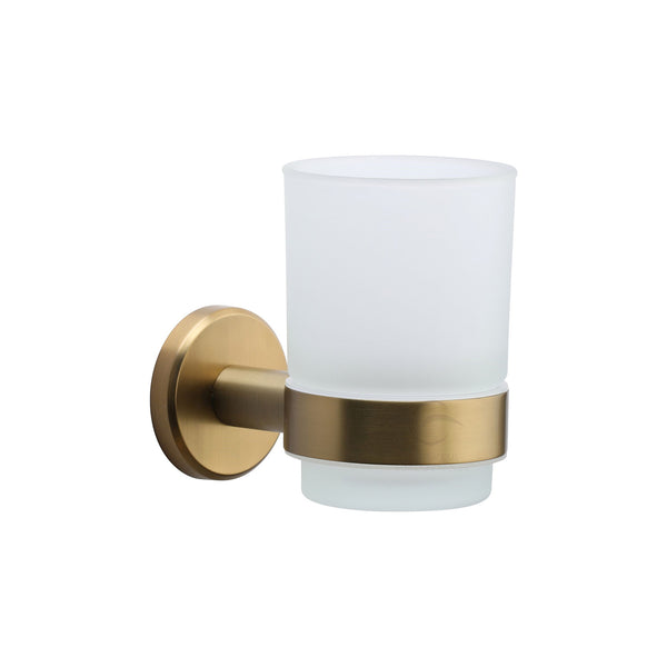 Oxford Toothbrush Holder. Wall Mounted with Frosted Glass Tumbler. Satin Brass finish - OXF-TUMBLER-SB