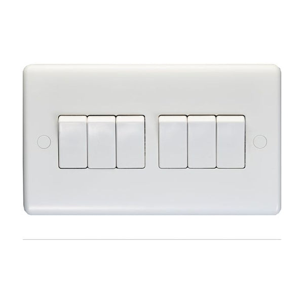 Eurolite Enhance White Plastic 6 Gang Switch - White - PL3062 - Choice Handles