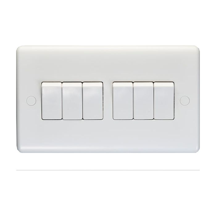 Eurolite Enhance White Plastic 6 Gang Switch - White - PL3062 - Choice Handles