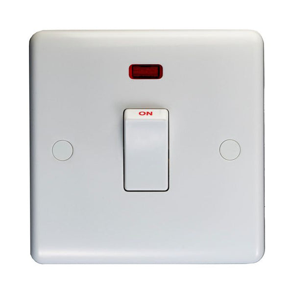 Eurolite Enhance White Plastic 20Amp Switch With Neon Indicator - White - PL3241 - Choice Handles