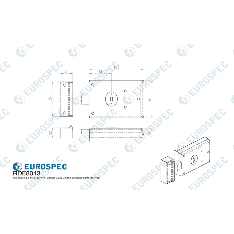 Eurospec - Traditional Rim Deadlock 4 X 3 - Polished Chrome - RDE8043PC - Choice Handles