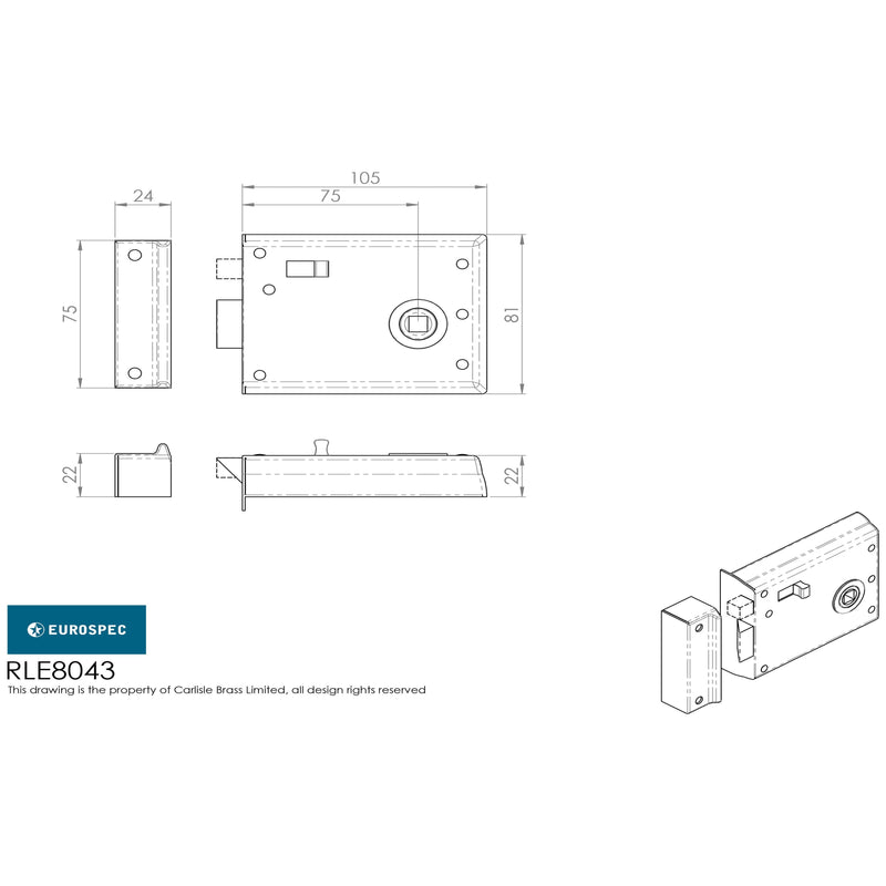 Eurospec - Traditional Rim Latch 4 X 3 - Satin Chrome - RLE8043SC - Choice Handles