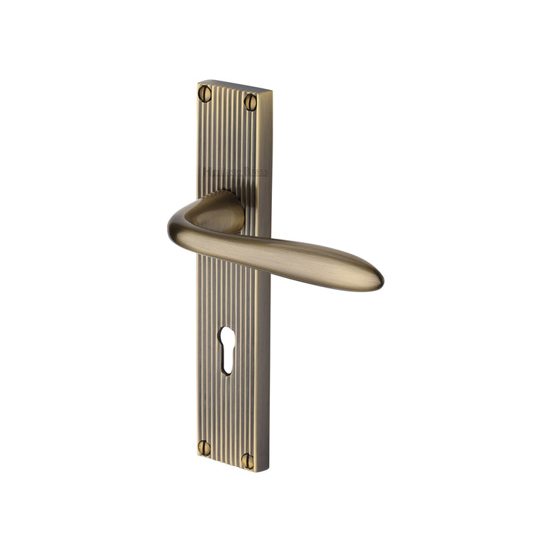 Heritage Brass Sutton Reeded Lever Lock Antique Brass finish- RR5000-AT - Choice Handles