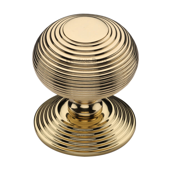 Heritage Brass Centre Door Knob Reeded Design 3 1/2 Polished Brass Finish
 - RR906-PB - Choice Handles