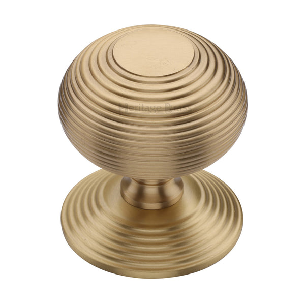 Heritage Brass Centre Door Knob Reeded Design 3 1/2 Satin Brass Finish
 - RR906-SB - Choice Handles