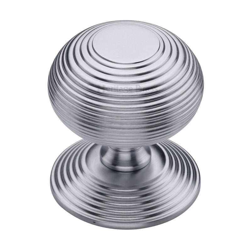 Heritage Brass Centre Door Knob Reeded Design 3 1/2 Satin Chrome Finish
 - RR906-SC - Choice Handles