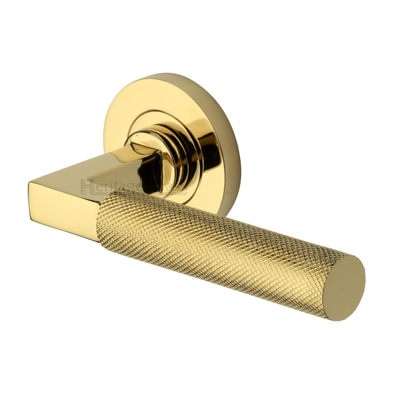 Heritage Brass Door Handle Lever on Rose Signac Design Polished Brass Finish - RS2260-PB - Choice Handles