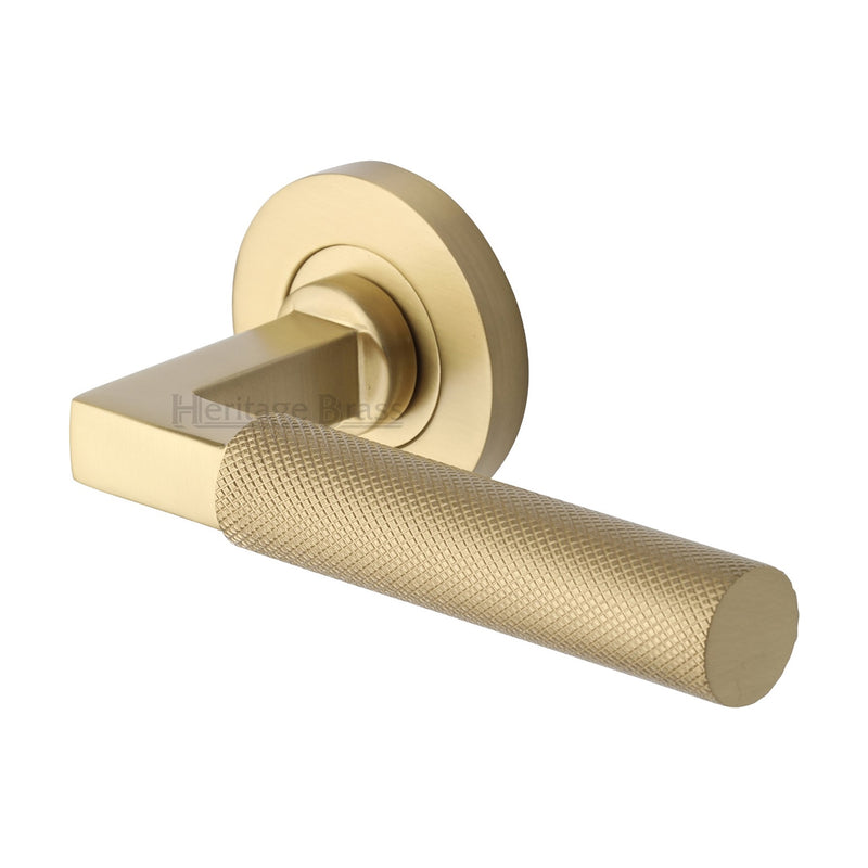 Heritage Brass Door Handle Lever on Rose Signac Design Satin Brass Finish - RS2260-SB - Choice Handles