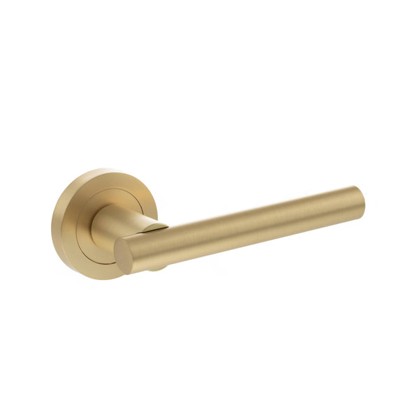 STATUS Nebraska Lever Door Handle on Round Rose - Satin Brass - S28RSB