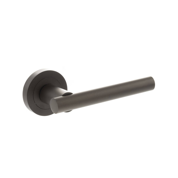 STATUS Nebraska Lever Door Handle on Round Rose - Urban Dark Bronze - S28RUDB