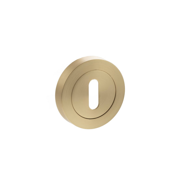 STATUS Key Escutcheons on Round Rose - Satin Brass - S2ESCKRSB