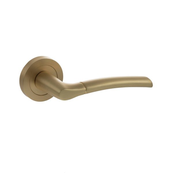 STATUS Indiana Lever Door Handle on Round Rose - Satin Brass - S33RSB