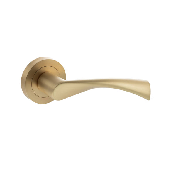 STATUS Colorado Lever Door Handle on Round Rose - Satin Brass - S34RSB