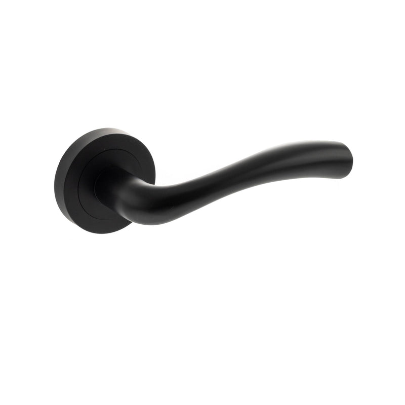 STATUS Texas Lever Door Handle on Round Rose - Matt Black - S35RMB