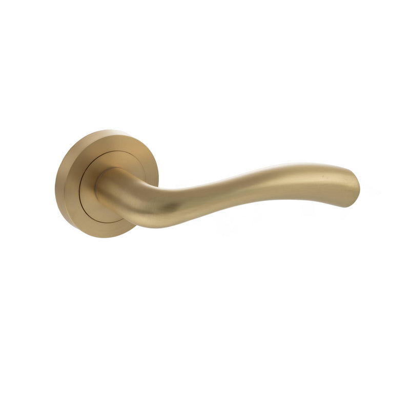 STATUS Texas Lever Door Handle on Round Rose - Satin Brass - S35RSB