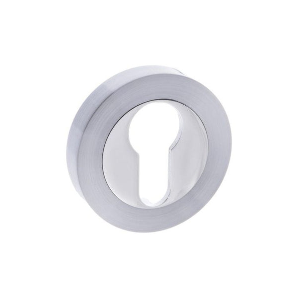 Mediterranean Euro Escutcheons on Round Rose - Satin Chrome/Polished Chrome - MESCESCPC