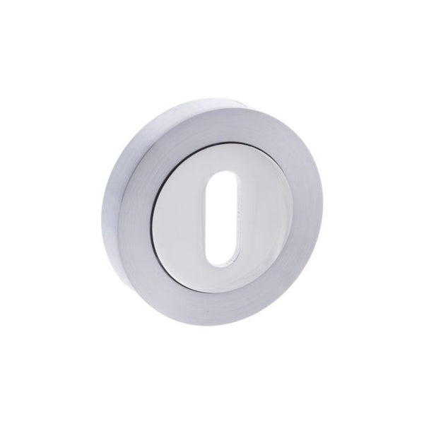 Mediterranean Key Escutcheons on Round Rose - Satin Chrome/Polished Chrome - MESCKSCPC